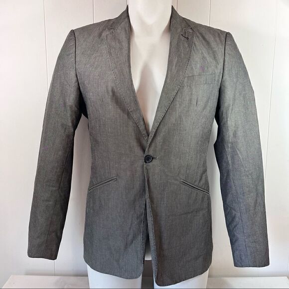 Ted Baker Blazer Cotton Linen Blend Metro Gray Microstripe Sport Coat Size 3 38R - Picture 1 of 10